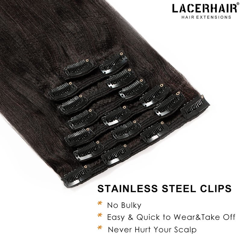 Lacer Yaki Straight Clip in Hair Extensions, Remy Human Hair Natural Black Thick Yaki Clip in Hair Extensions Human Hair for African American Woman Relaxed Hair 7 Pieces 120 Gram Per Set 18 inch - Image 4